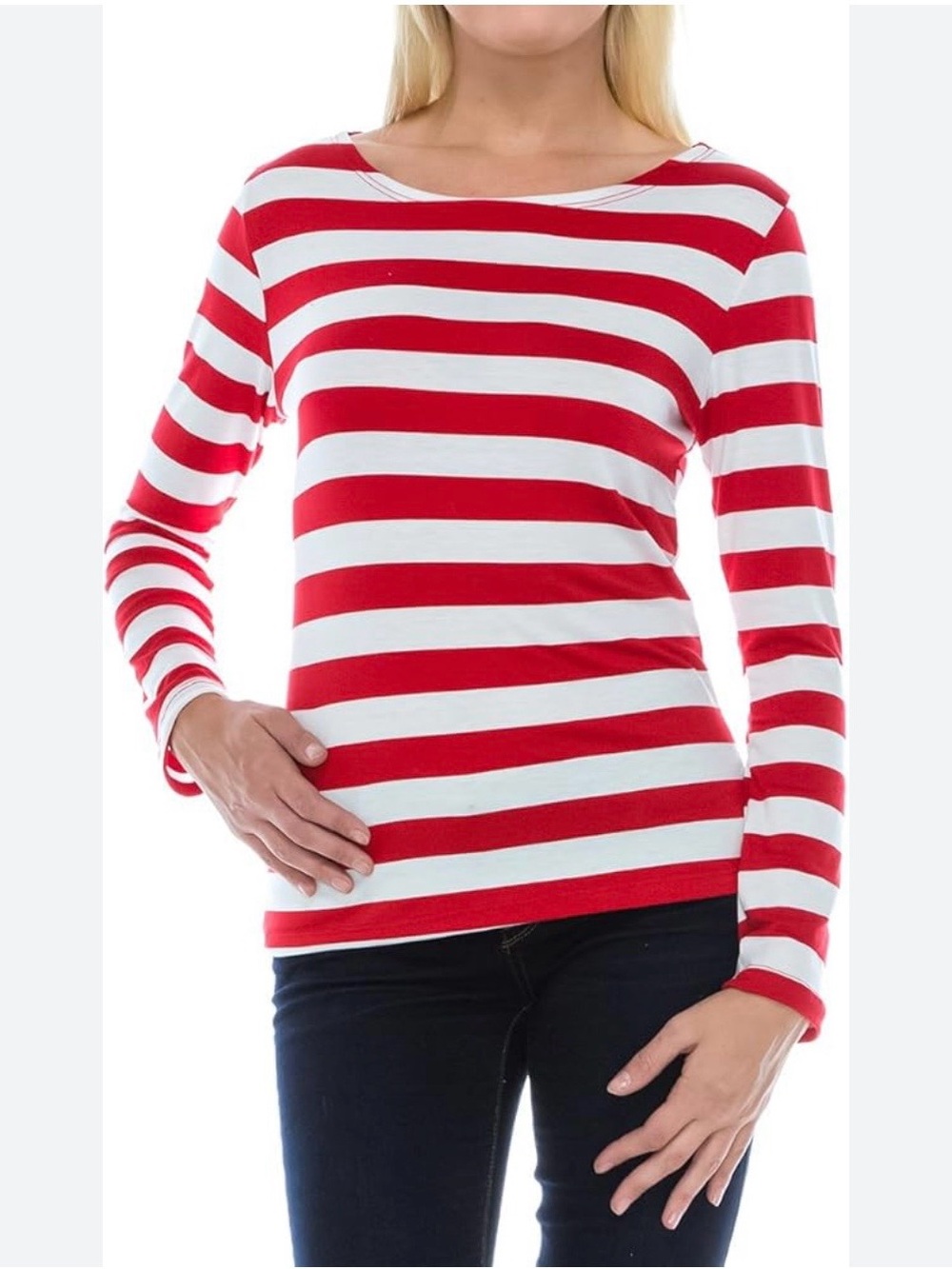 American Living Red and White Striped Long-Sleeve Tee